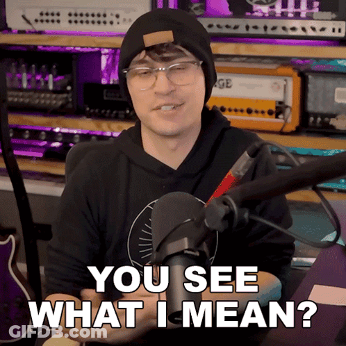 A Man In Front Of A Microphone With The Words " You See What I Mean " GIF