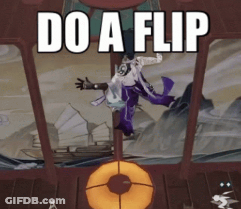 A Man In Purple Pants Is Doing A Flip GIF