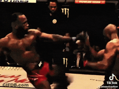 A Man In Red Shorts Is Kicking Another Man In A Boxing Match GIF
