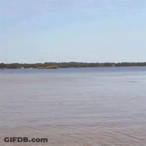 A Man In Shorts Is Running Into The Water GIF