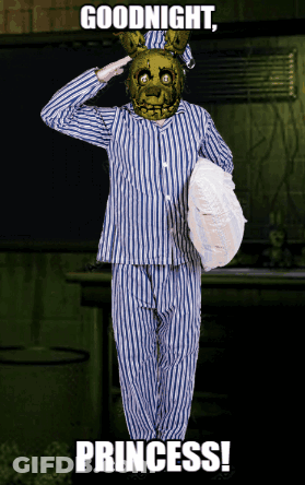 A Man In Striped Pajamas Holding A Pillow With The Words Goodnight Princess Written On The Bottom GIF