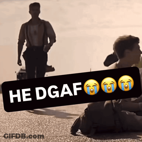 A Man In Suspenders Is Walking Away From A Man Kneeling Down With Tears Coming Out Of Their Eyes GIF
