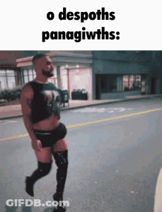 A Man In Thigh High Boots Is Running Down A Street GIF