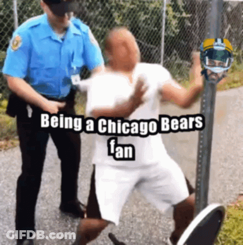 A Man Is Being Arrested By A Police Officer For Being A Chicago Bears Fan GIF