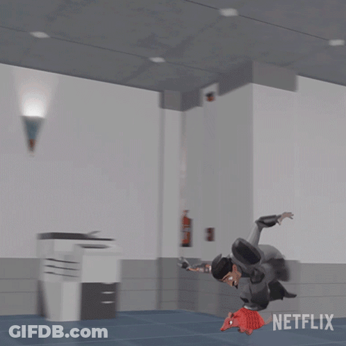 A Man Is Being Thrown By A Red Bear With Netflix Written On The Bottom GIF
