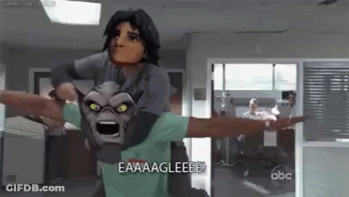 A Man Is Carrying A Monster On His Back In A Hospital Room . GIF