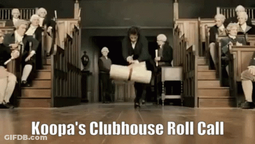 A Man Is Carrying A Roll Of Paper In Front Of A Group Of People Sitting On Stairs .. GIF