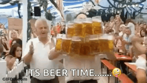 Man Carrying Beer Mugs Saying Its Beer Time GIF
