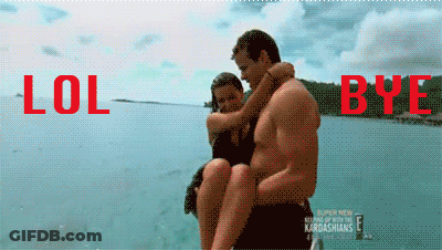 A Man Is Carrying A Woman In His Arms With The Words LOL Bye Behind Them GIF