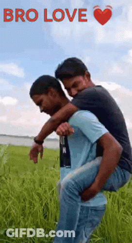 Man Carrying Another On Back With Bro Love Text GIF