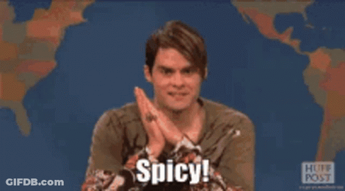 A Man Is Clapping His Hands And Saying Spicy In Front Of A Map Of The World GIF