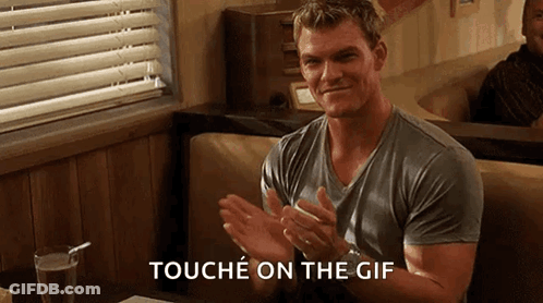 A Man Is Clapping His Hands In A Diner And The Words Touche On The Gif Are Visible GIF