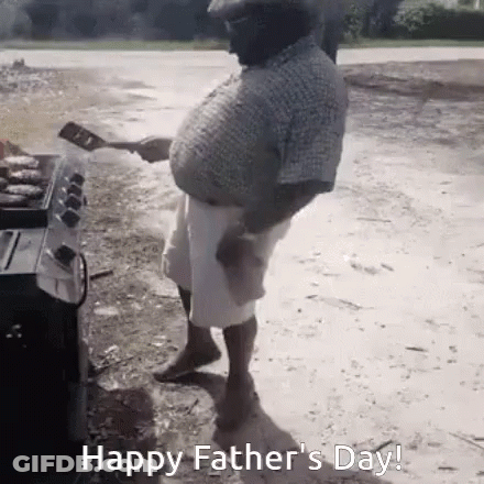 A Man Is Cooking On A Grill With The Words Happy Father 'S Day Written Below Him GIF