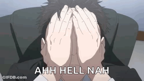 A Man Is Covering His Face With His Hands And The Words Ahh Hell Nah Are Behind Him . GIF