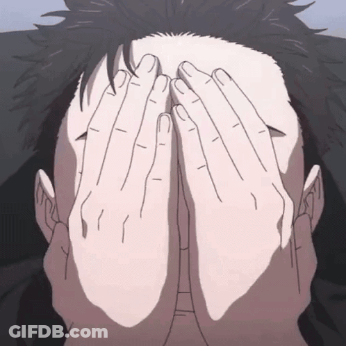 A Man Is Covering His Face With His Hands In A Drawing GIF