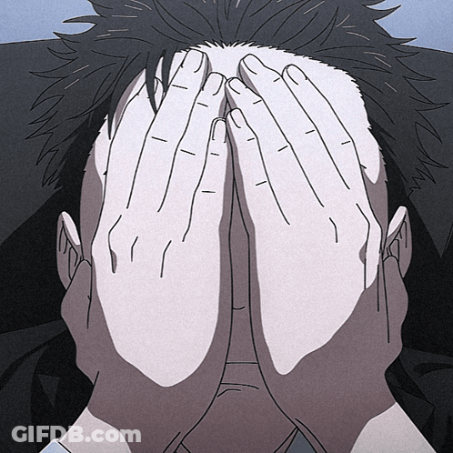 A Man Is Covering His Face With His Hands In A Drawing GIF