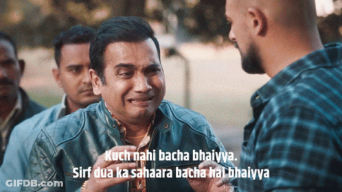 A Man Is Crying While Talking To Another Man With The Words Kuch Nahi Bacha Bhaiya GIF