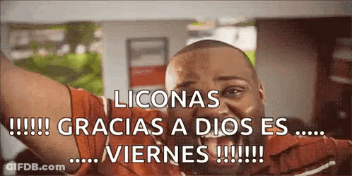 A Man Is Crying With His Arms Outstretched And The Words Gracias A Dios Es Viernes Written Below Him . GIF