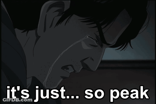 A Man Is Crying With The Words It 'S Just So Peak Behind Him GIF