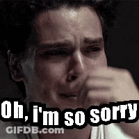 A Man Is Crying With The Words `` Oh , I 'M So Sorry '' Written Over Him . GIF