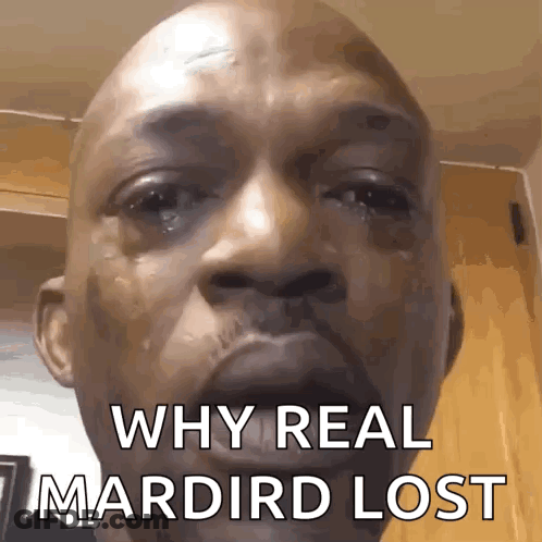 A Man Is Crying With The Words Why Real Mardird Lost Written On His Face GIF