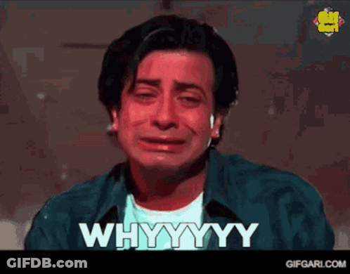 A Man Is Crying With The Words " Whyyyy " Written On The Screen GIF