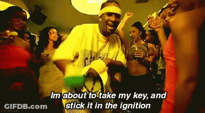 A Man Is Dancing In A Crowd With The Words Im About To Take My Key And Stick It In The Ignition On The Bottom GIF