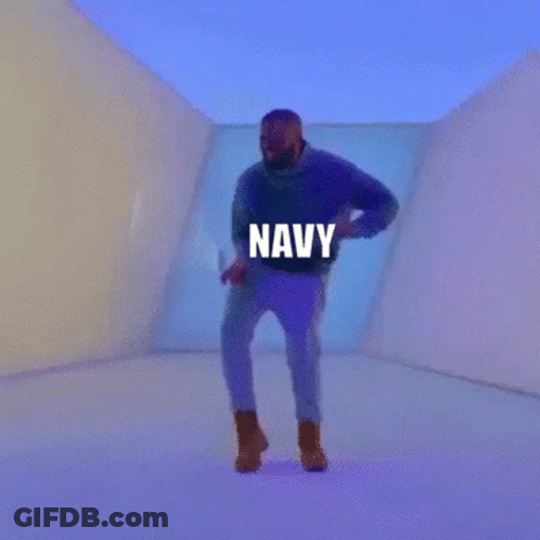 A Man Is Dancing In A Room With The Word Navy Written On It GIF