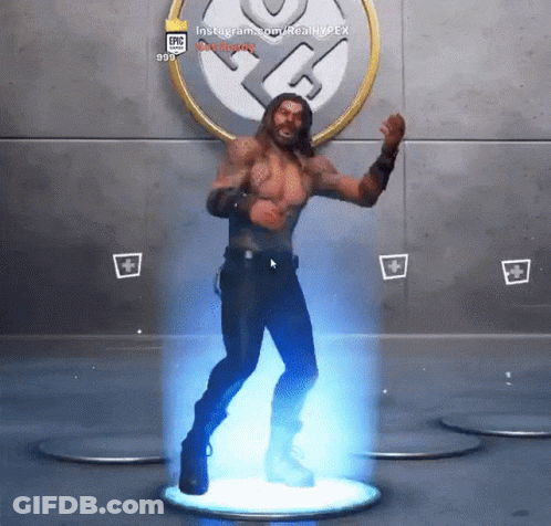 A Man Is Dancing In A Video Game With An Epic Logo Behind Him GIF