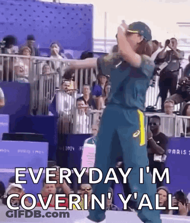 A Man Is Dancing In Front Of A Crowd And Says `` Everyday I 'M Coverin ' Y 'All '' GIF