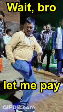 A Man Is Dancing In Front Of A Crowd With A Caption That Reads Wait Bro Let Me Pay GIF