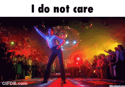 A Man Is Dancing In Front Of A Crowd With The Words I Do Not Care Above Him GIF