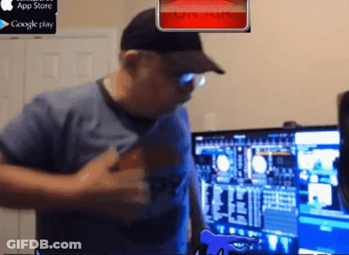 A Man Is Dancing In Front Of A Google Play Advertisement GIF