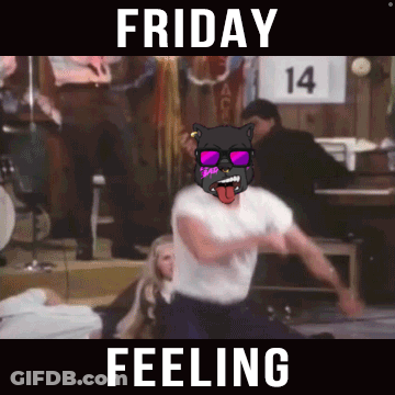 A Man Is Dancing In Front Of A Sign That Reads Friday Feeling GIF