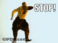 A Man Is Dancing In Front Of A Sign That Says Coffee Time ! GIF