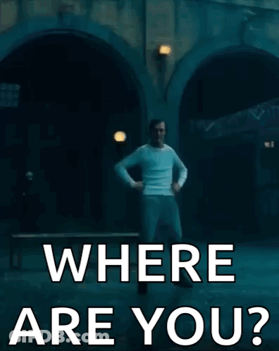 A Man Is Dancing In Front Of A Sign That Says " Where Are You " GIF