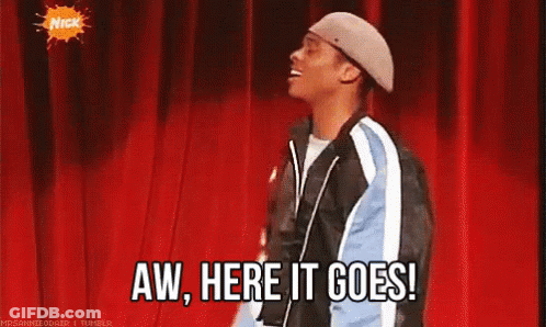 A Man Is Dancing On A Stage And Says Aw Here It Goes . GIF