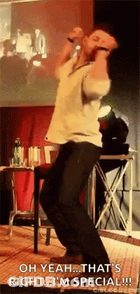 A Man Is Dancing On A Stage And Says Oh Yeah That 'S Right I 'M Special GIF