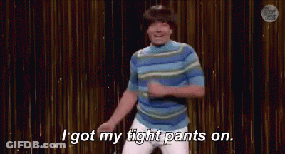 A Man Is Dancing On Stage And Saying `` I Got My Tight Pants On . '' GIF
