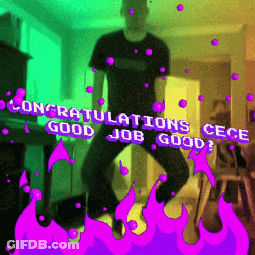 A Man Is Dancing With The Words Congratulations Good Job Good Behind Him GIF