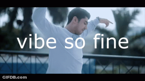 A Man Is Dancing With The Words Vibe So Fine Behind Him GIF