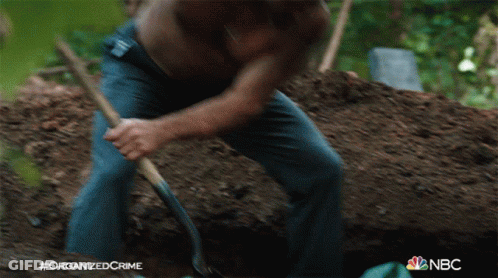 A Man Is Digging A Hole With A Shovel And The Words Organized Crime On The Bottom GIF