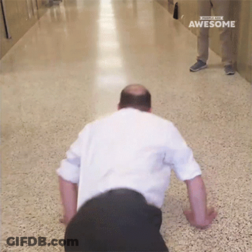 A Man Is Doing Push Ups In A Hallway With The Words Awesome On The Bottom GIF