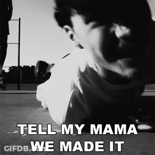 A Man Is Doing Push Ups With The Words Tell My Mama We Made It GIF