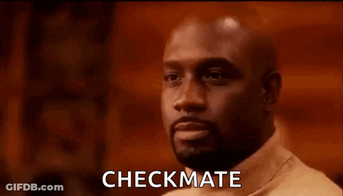 A Man Is Drinking A Glass Of Wine And The Word Checkmate Is Written On The Screen . GIF