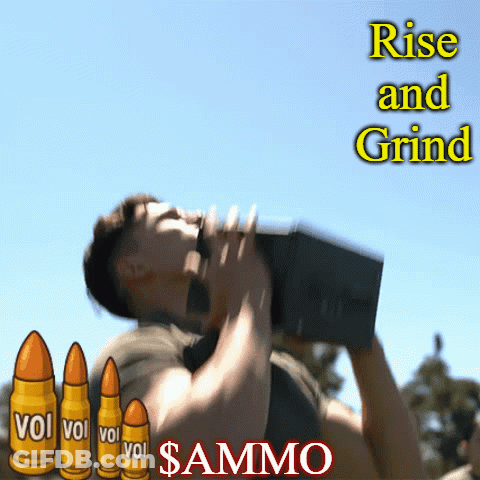 A Man Is Drinking From A Bottle With The Words Rise And Grind Written Above Him GIF