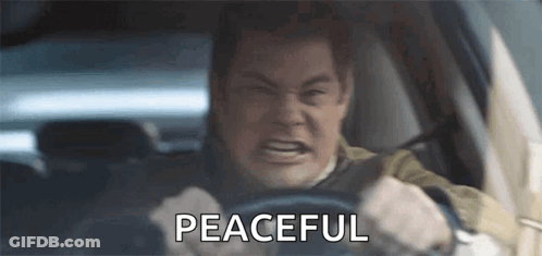 A Man Is Driving A Car And Making A Funny Face And Saying Peaceful . GIF