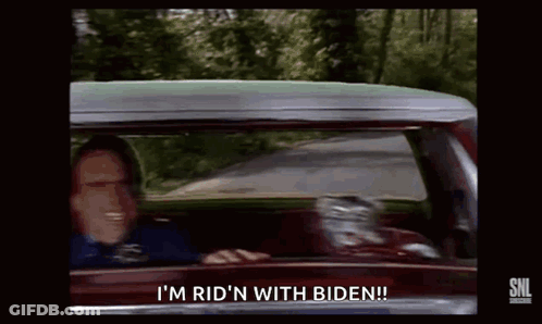 A Man Is Driving A Car And Says I 'M Rid 'N With Biden ! GIF