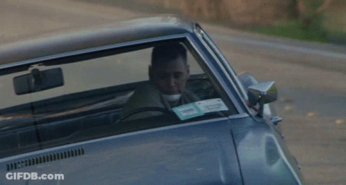 A Man Is Driving A Car With A License Plate That Says 40 On It GIF
