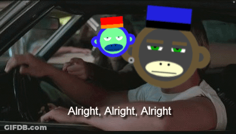 A Man Is Driving A Car With A Monkey On His Head And The Words Alright Alright Alright GIF